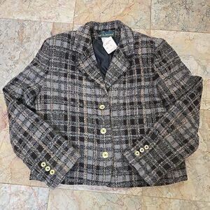 Vintage Harve Benard Wool‎ Plaid Boucle Cropped Blazer Jacket Womens  sz 10